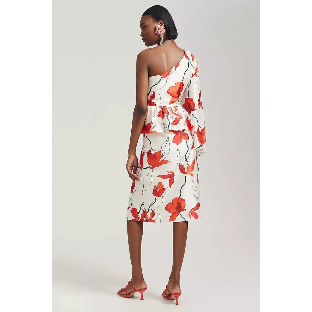New ANTHROPOLOGIE Hutch One-Shoulder Peplum Dress $198 SIZE 6 Red Floral