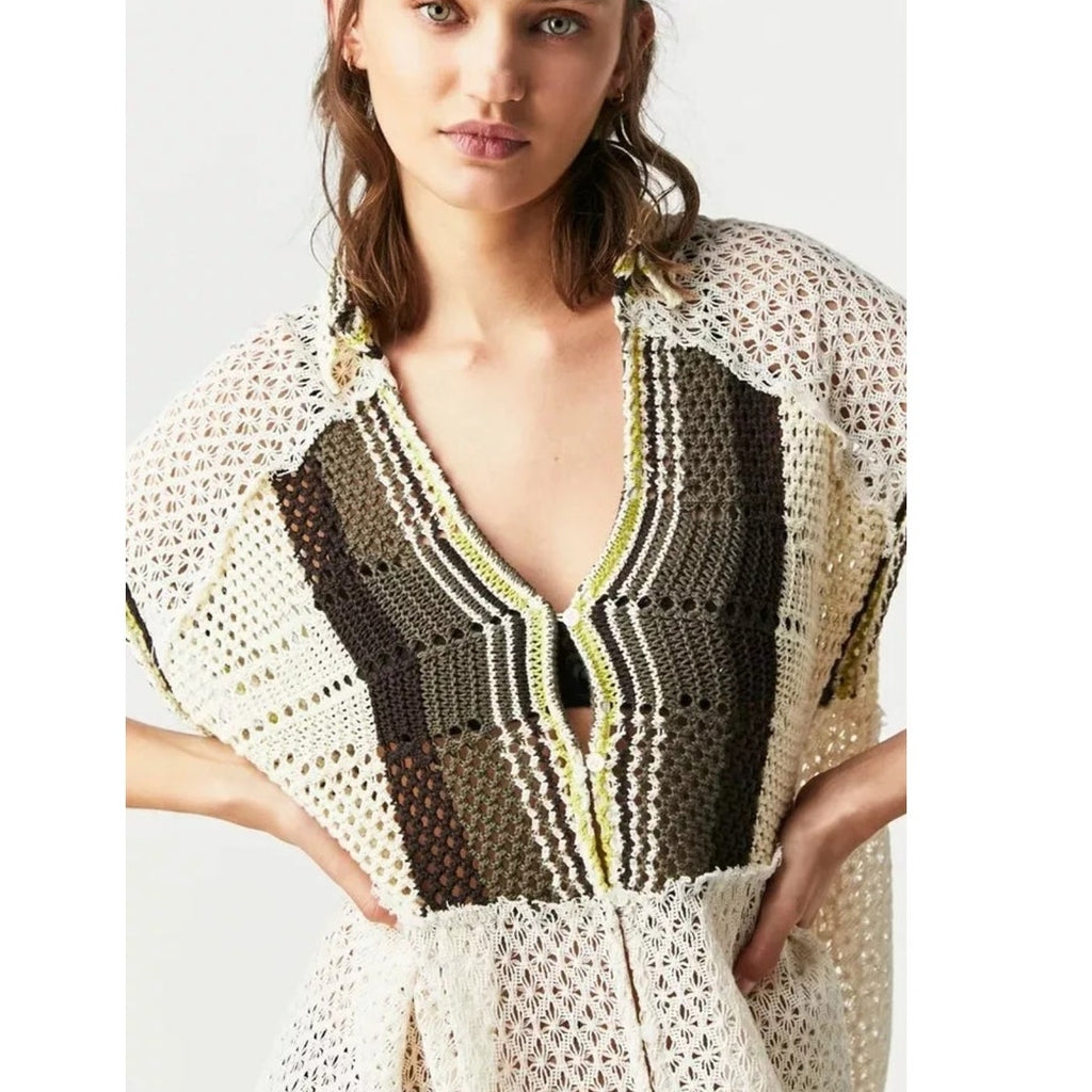 New FREE PEOPLE Kelly Crochet Maxi Top $228 X-SMALL Ivory Cover-up