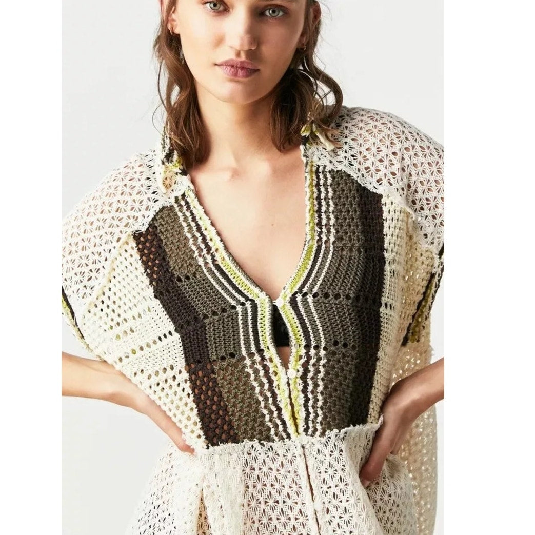 New FREE PEOPLE Kelly Crochet Maxi Top $228 X-SMALL Ivory Cover-up