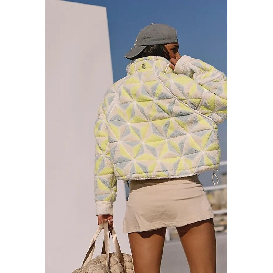 New FREE PEOPLE Mountain High 3D Printed 1/2 Zip Fleece $198 X-SMALL Sour Citrus