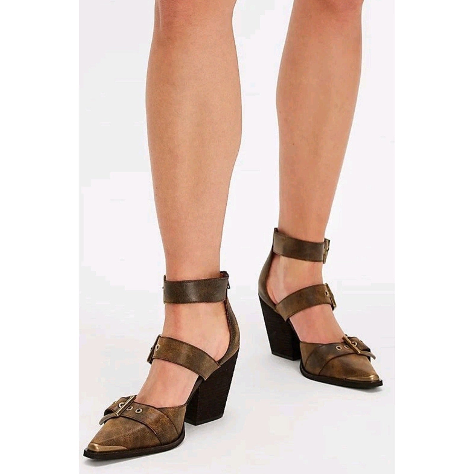 Free People x Jeffrey Campbell Hendrix Heels SIZE 8 Brown BUCKLES Free People