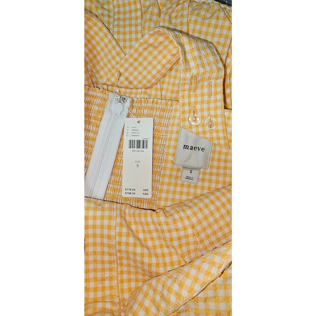 ANTHROPOLOGIE Maeve Halter Bow-Front Midi Dress SMALL Yellow Gingham Anthropologie