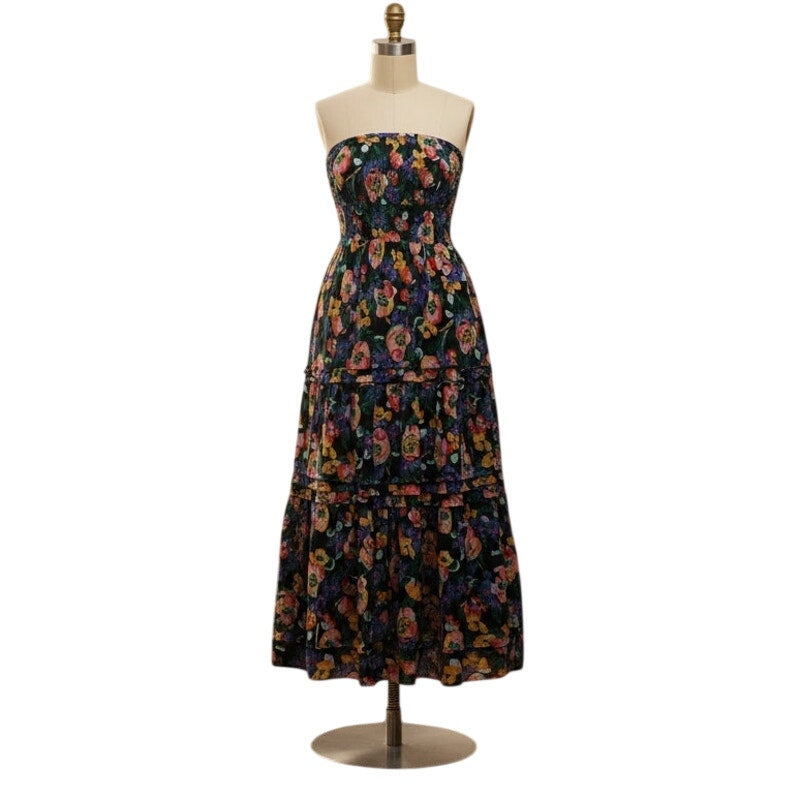 Anthropologie The Somerset Strapless Maxi Dress $178 X-Large Blue Floral