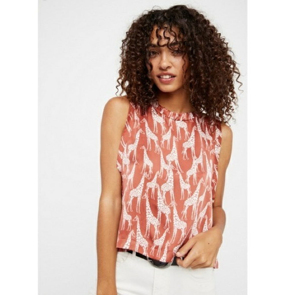 New Free People Under The Sun Top $68 Size Large Giraffe Animal Print