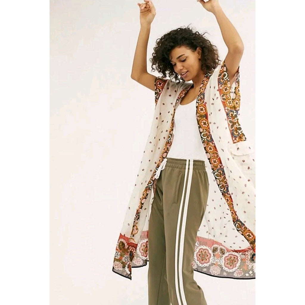 FREE PEOPLE Summer Mirage Boho Kimono XS/S Ivory EMBROIDERED BEADED Free People