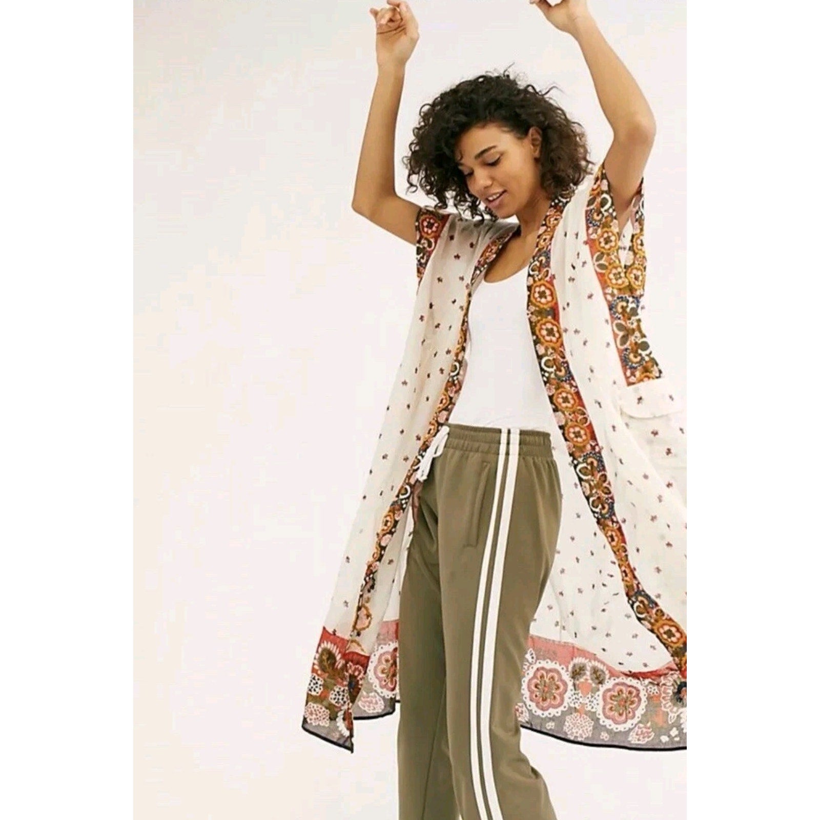 FREE PEOPLE Summer Mirage Boho Kimono XS/S Ivory EMBROIDERED BEADED Free People