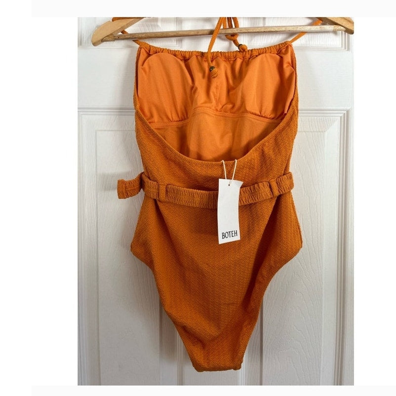 New Free People BOTEH Helios Halter One-Piece Swimsuit $250 X-SMALL Orange Belt