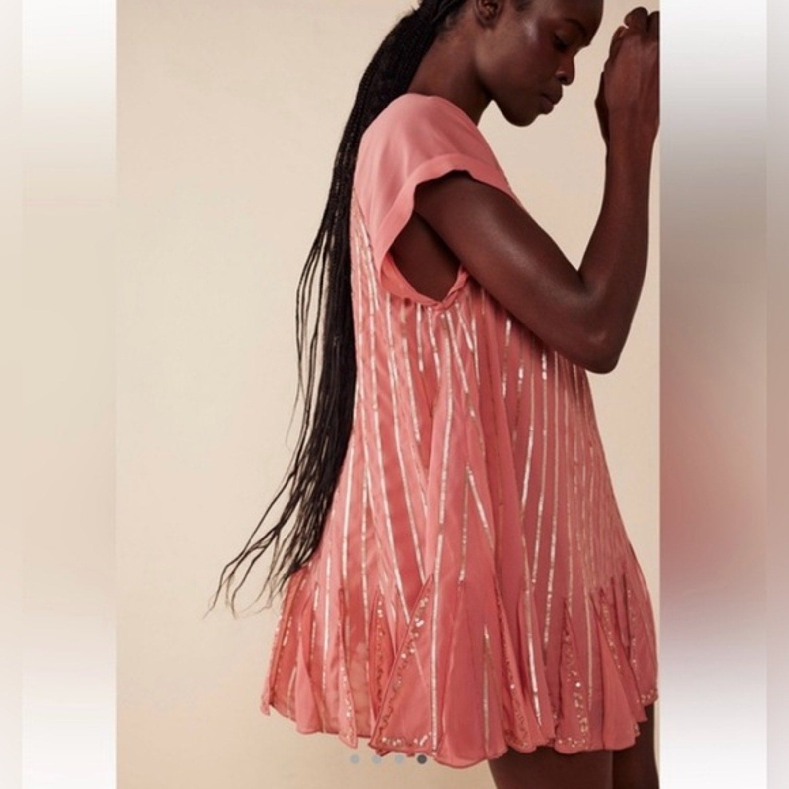 NWOT Free People Mint Julep Mini Dress $168 MEDIUM Coral SEQUINED A-line Ruffled