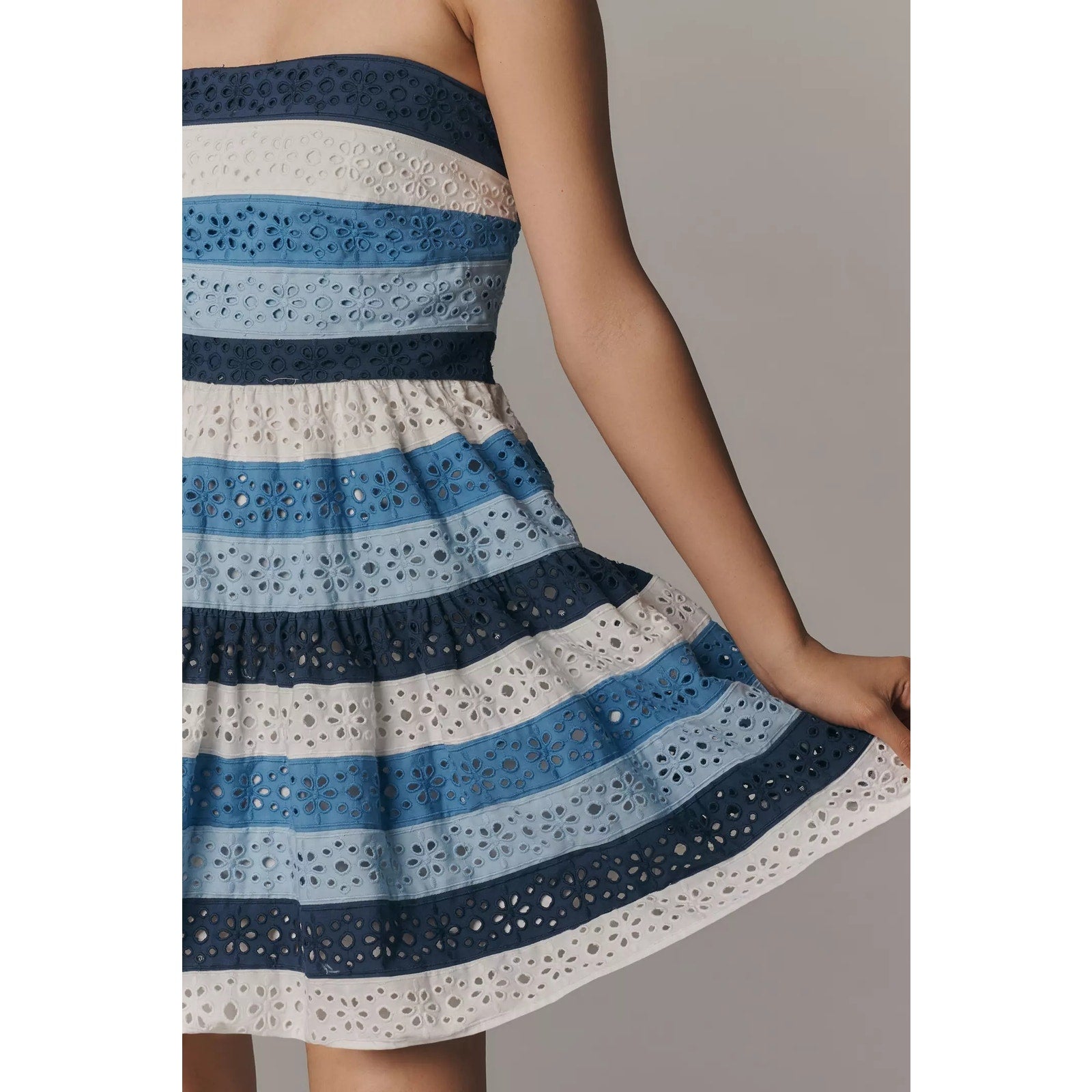 Anthropologie Maeve Strapless Cotton Lace Mini Dress Small Blue Striped Anthropologie