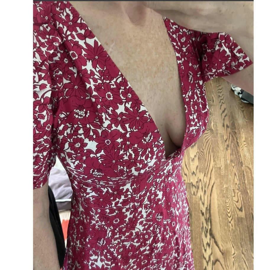 J CREW Collection Puff Sleeve V-neck Drapey Floral Maxi Dress $298 Size 00