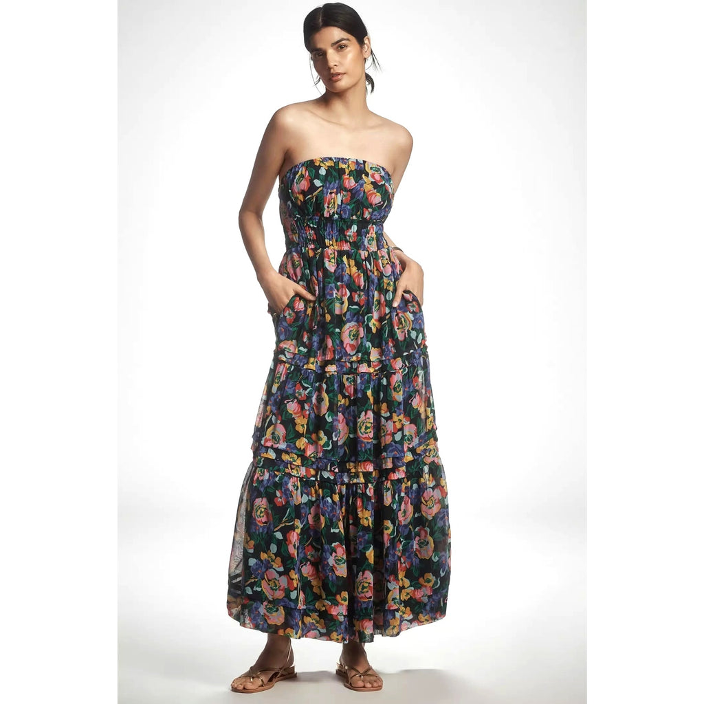 Anthropologie The Somerset Strapless Maxi Dress $178 Large Blue Floral