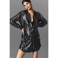 Anthropologie The Soren Sequin Mini Shirt Dress by Maeve SMALL Navy Anthropologie
