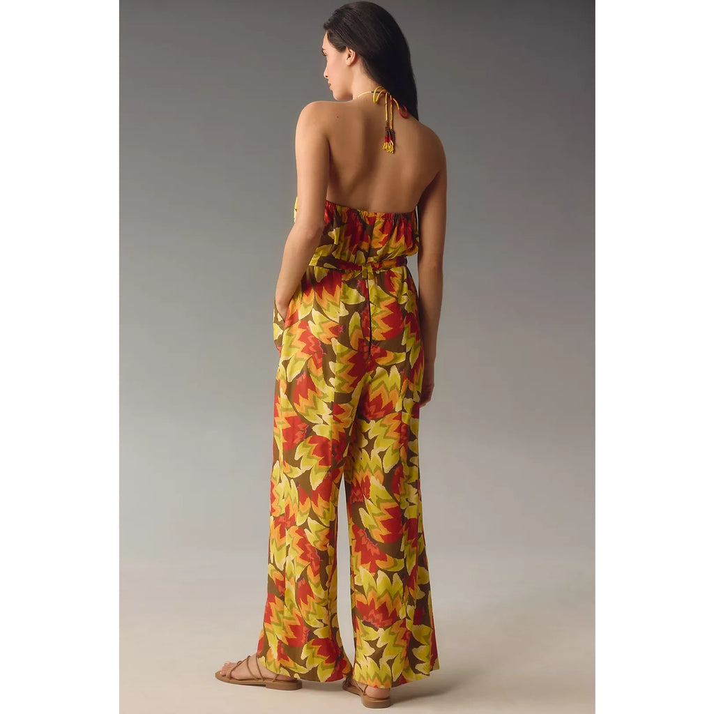 New Farm Rio x Anthropologie Fruit Print Jumpsuit $188 SMALL Yellow Bead Tassels