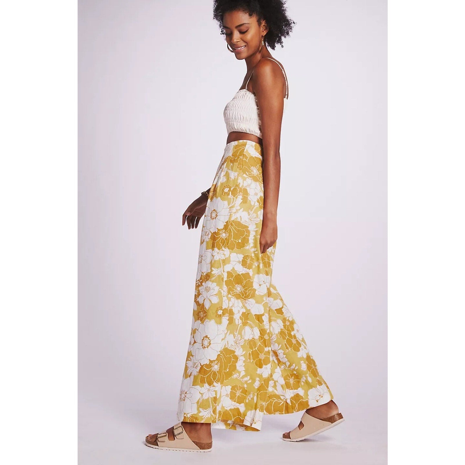 New Anthropologie Faithfull The Brand Malta Wide-Leg Pants Size 4 Gold Floral