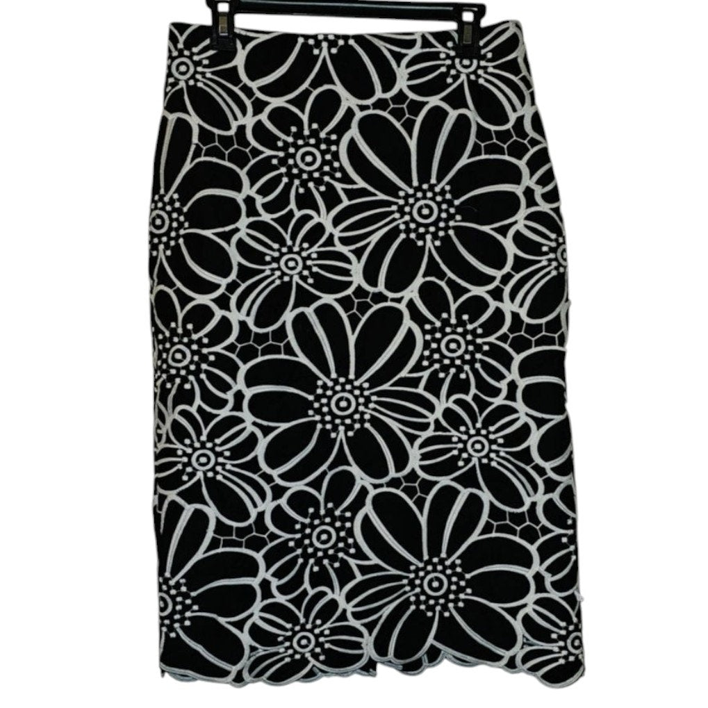 Anthropologie Maeve Floral Cutwork Midi Skirt