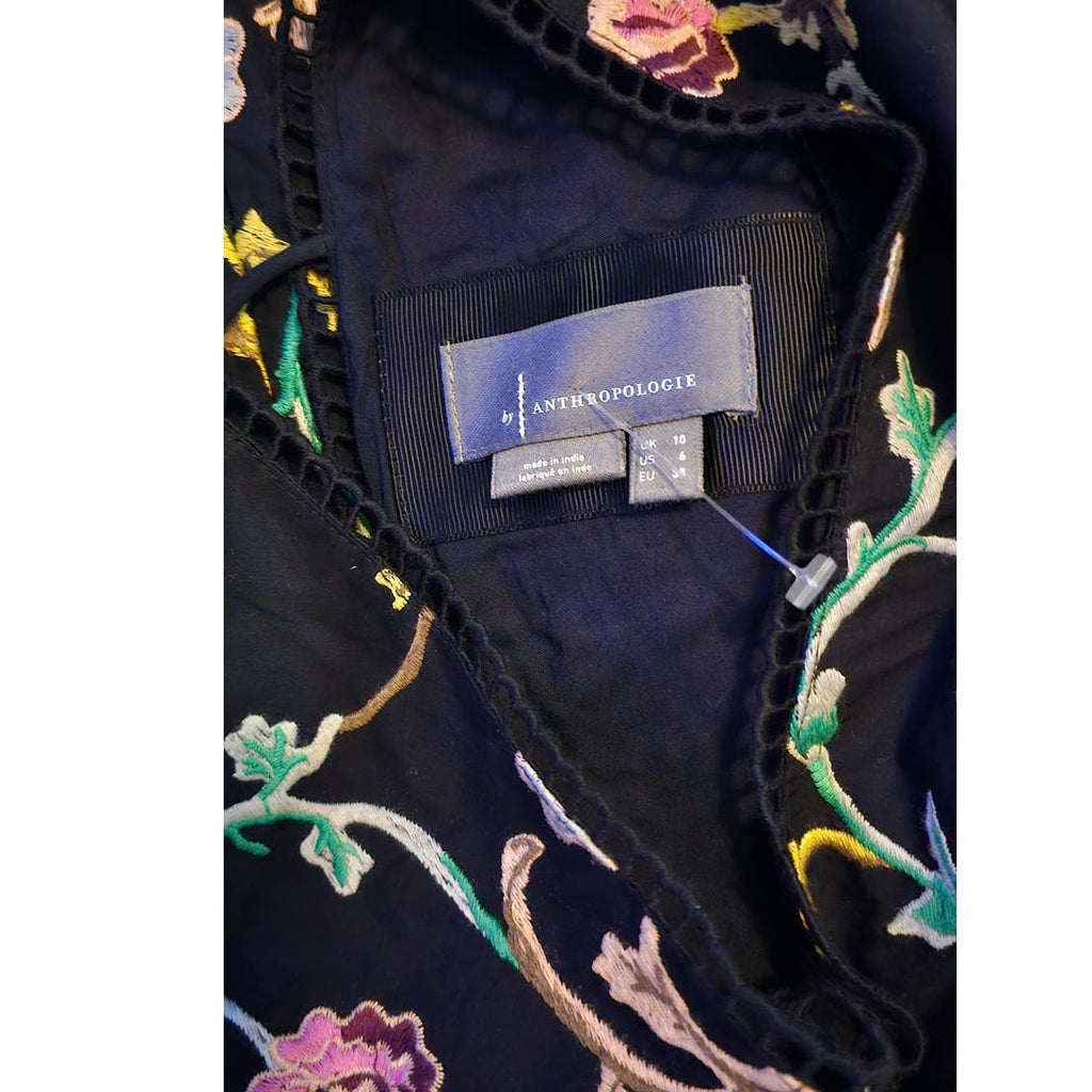 New By Anthropologie Floral Embroidered Mini Dress $298 SIZE 6 Black