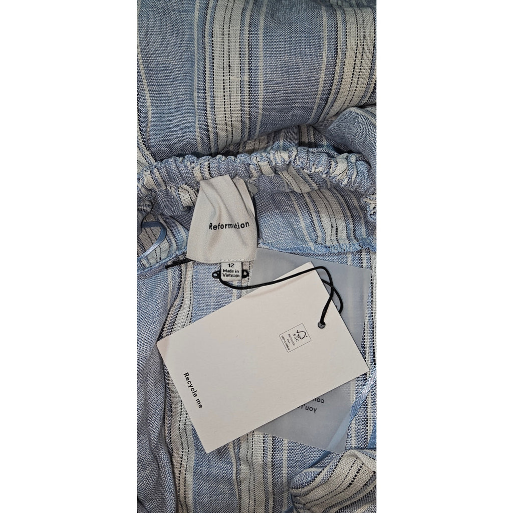 Anthropologie Reformation Tace Linen Midi Shirt Dress $248 12 Blue Striped Anthropologie