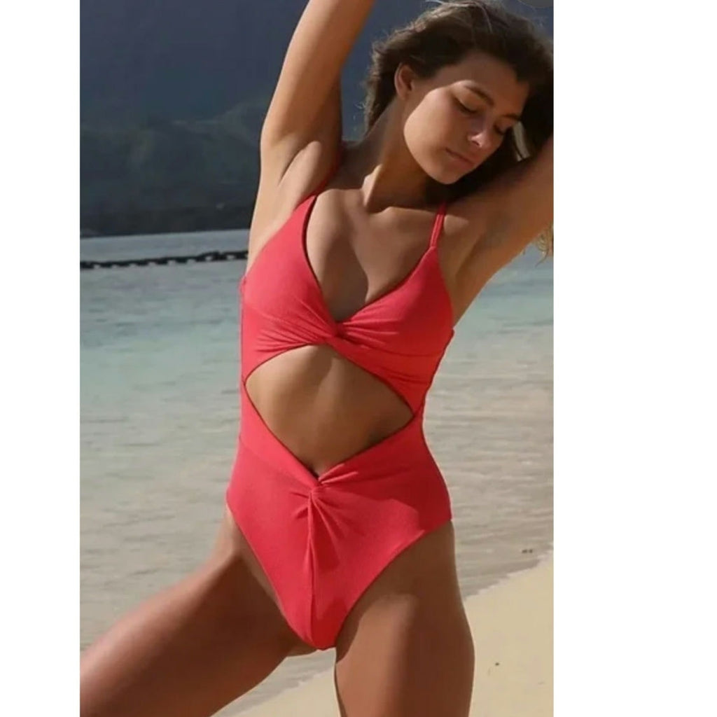 FREE PEOPLE Beach Riot Aviva Rib One-Piece SMALL Hibiscus Free People