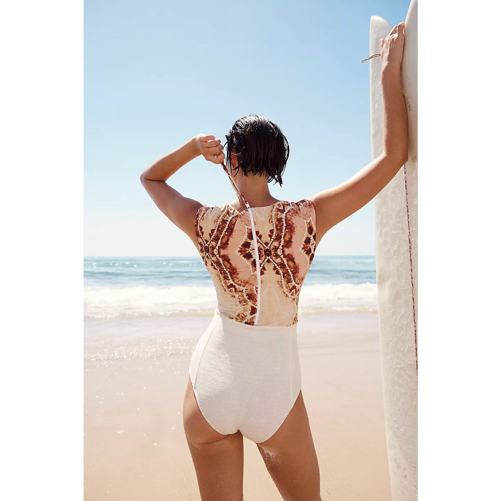New FREE PEOPLE Resin Obsidian Paisley Surf Suit $185 LARGE Brown Motif