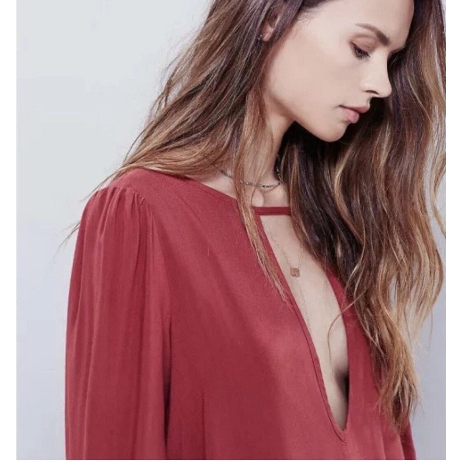 New Free People Made In Philadelphia Beck Long Sleeve Mini Dress $128 XS Red