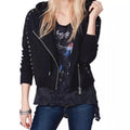New Free People Moto Studded Rocker Zip Hoodie Size Small Black