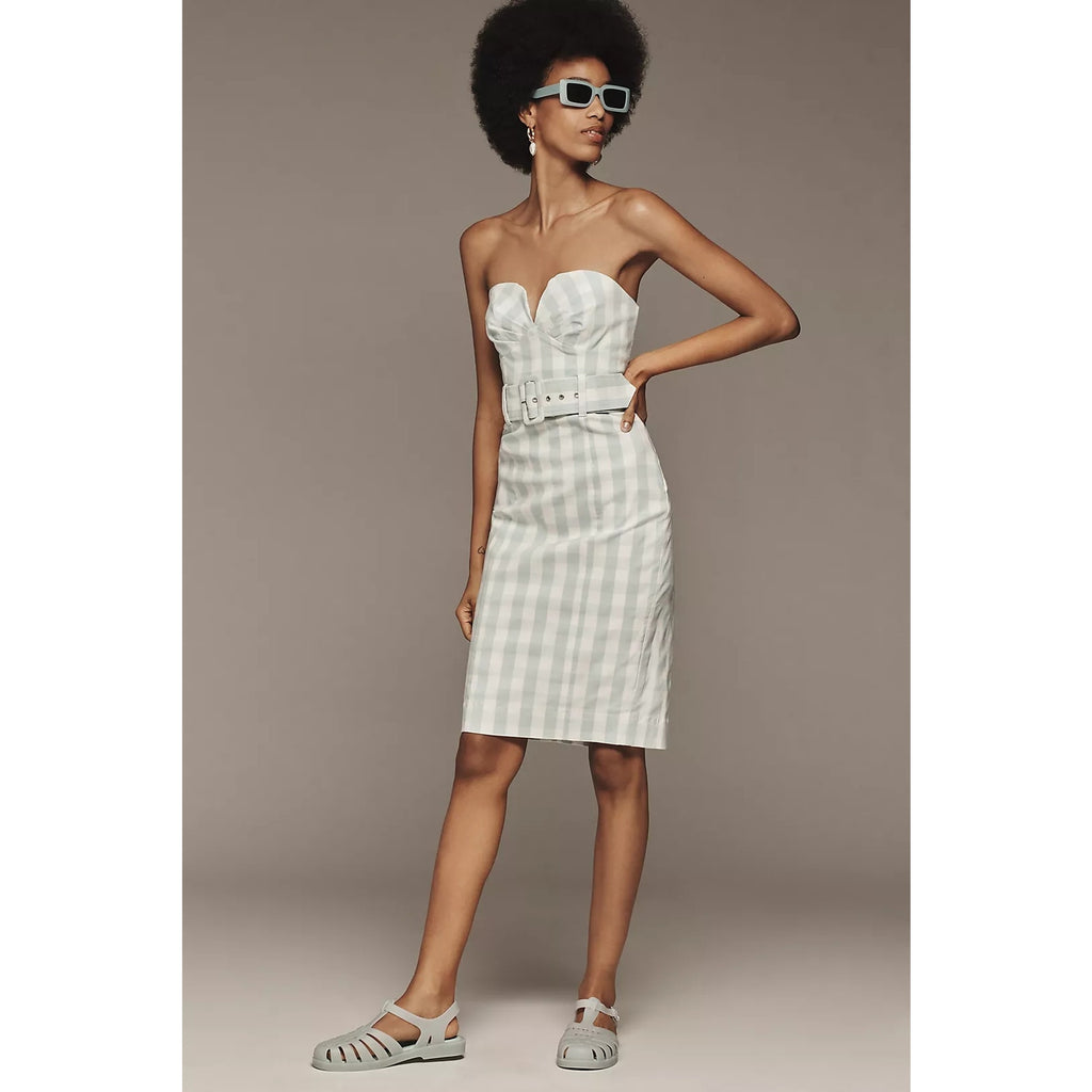 Anthropologie Maeve Strapless Sweetheart Fitted Midi Dress SMALL Mint Anthropologie