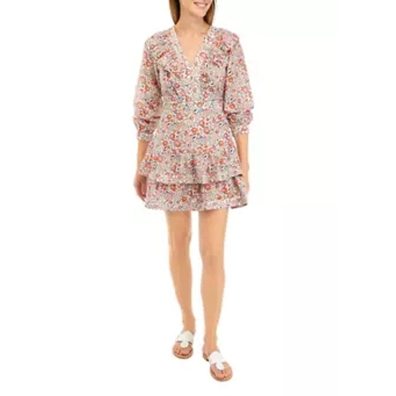 New VIineyard Vines Ivy Ruffle Mini Dress $328 SIZE 2 Multi Stone Floral