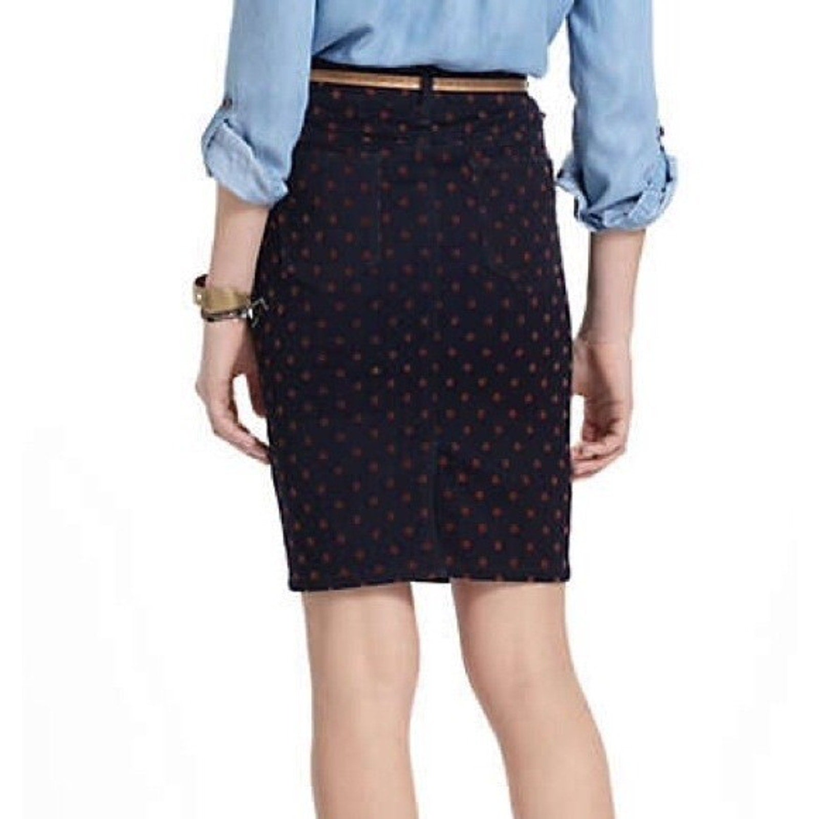 NEW Anthropologie Pilcro Dotted Denim Pencil Skirt Size 28 Polka Dot Mini