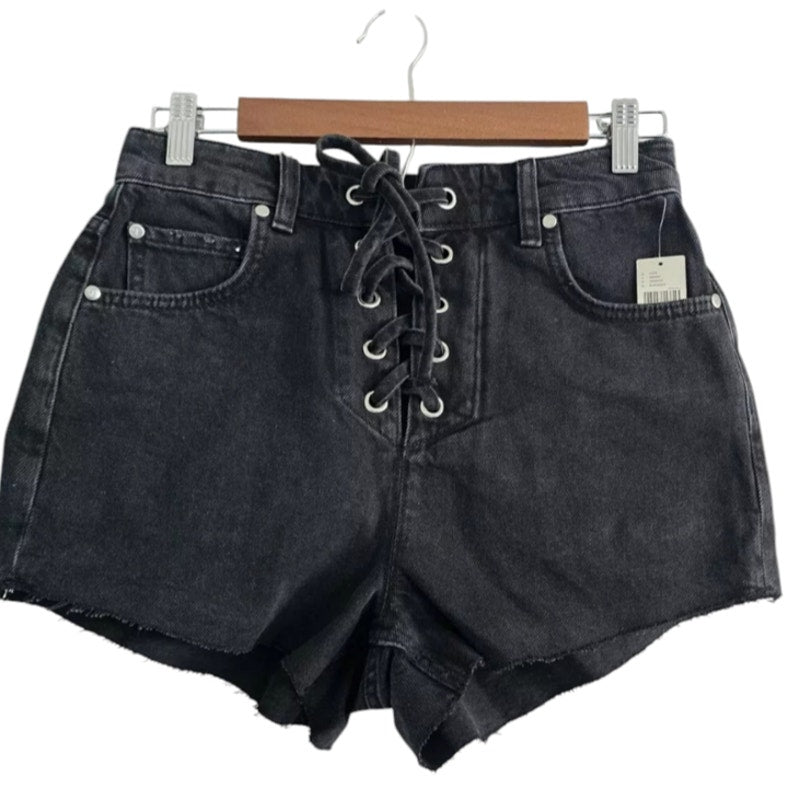Anthropologie Pilcro Lace-Up Denim Shorts $108 SIZE 32 Black