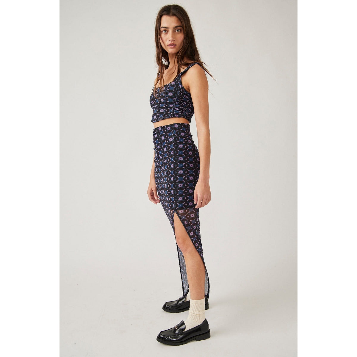 New FREE PEOPLE Galaxy Corset Tank Midi Skirt Set $128 SMALL Night Sky Combo