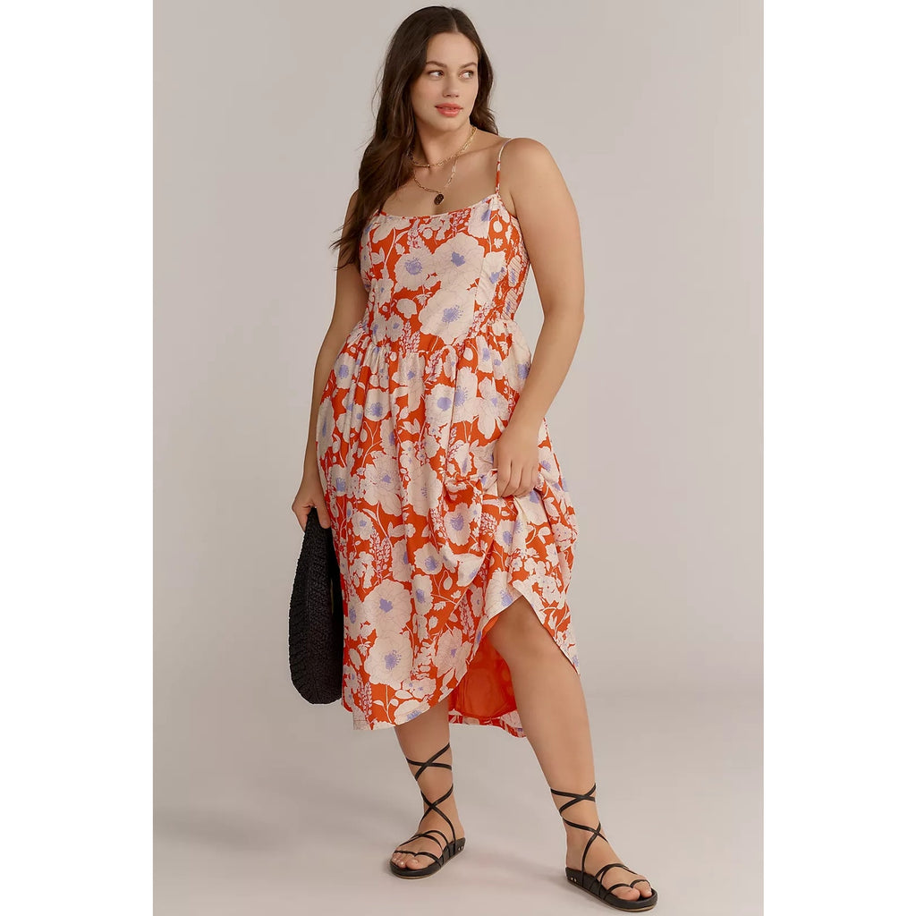 Anthropologie Maeve Sleeveless Square-Neck Drop-Waist Midi Dress MEDIUM Anthropologie