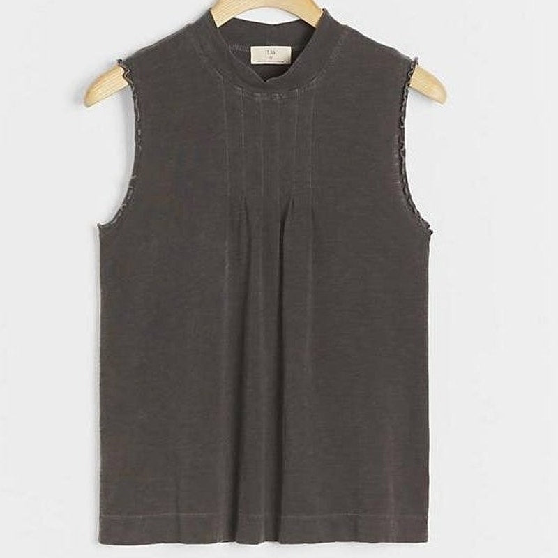 New Anthropologie Vlada Pintucked Top by T.La  $48 BLACK XS Heathered Cotton