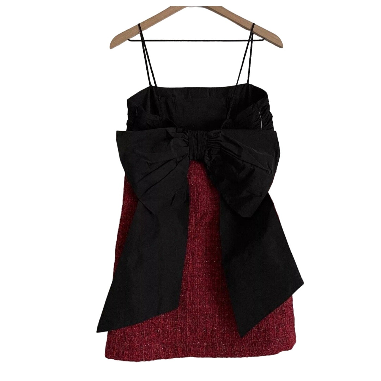 Anthropologie Maeve Bow Square-Neck Mini Dress $178 LARGE Red