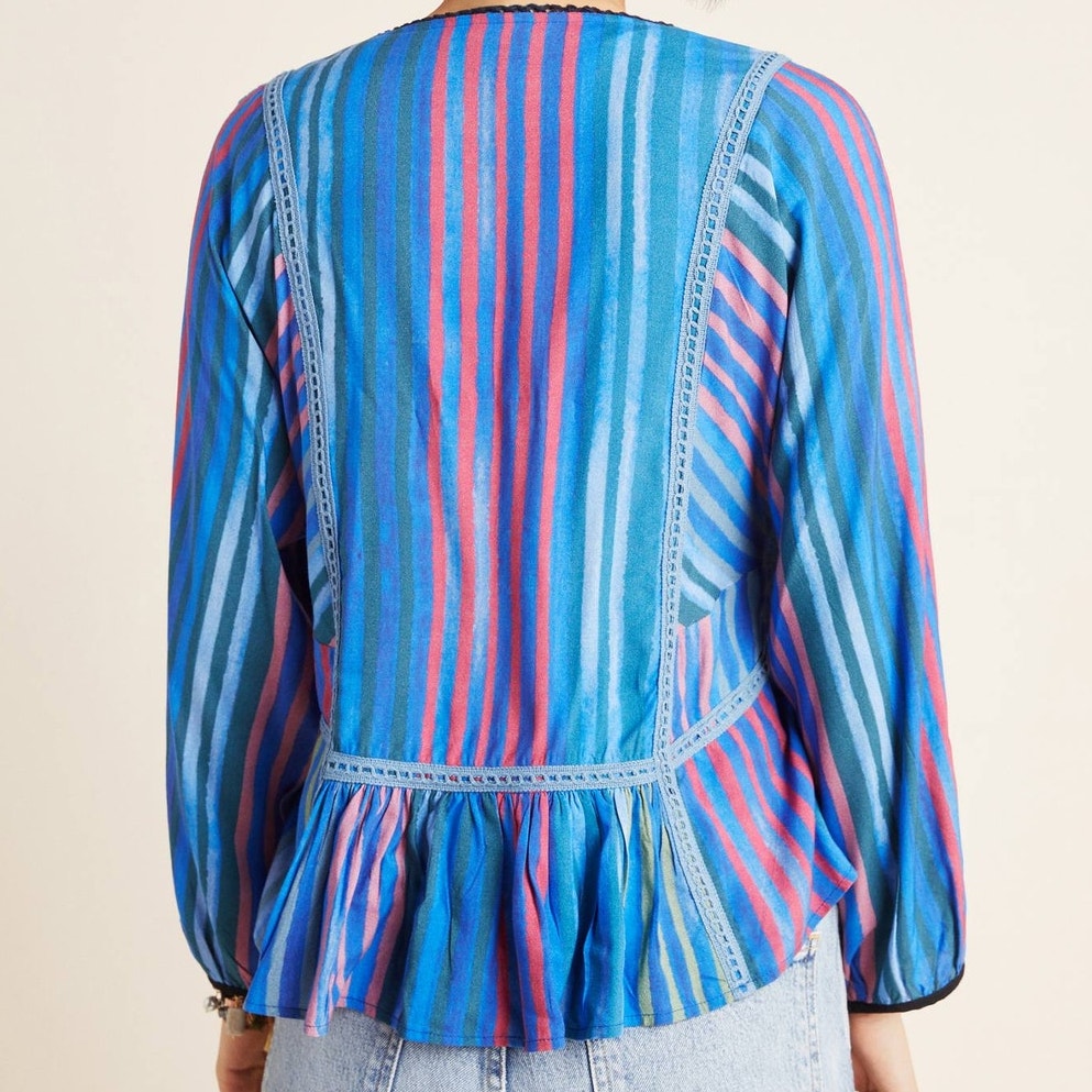 New Anthropologie x Conditions Apply Estelle Long Sleeve Striped Blouse $118 S