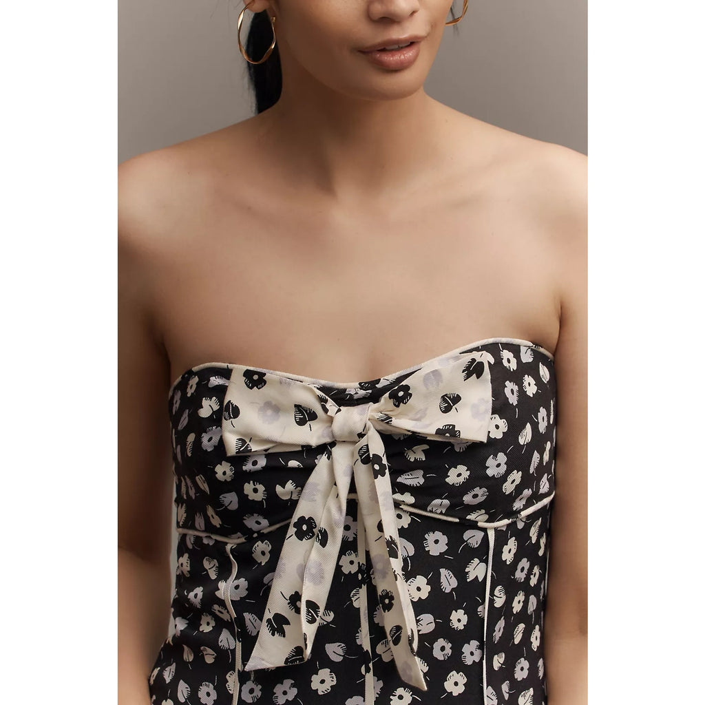 Anthropologie Maeve Strapless Bow-Front Swing Mini Dress MEDIUM B&W Anthropologie