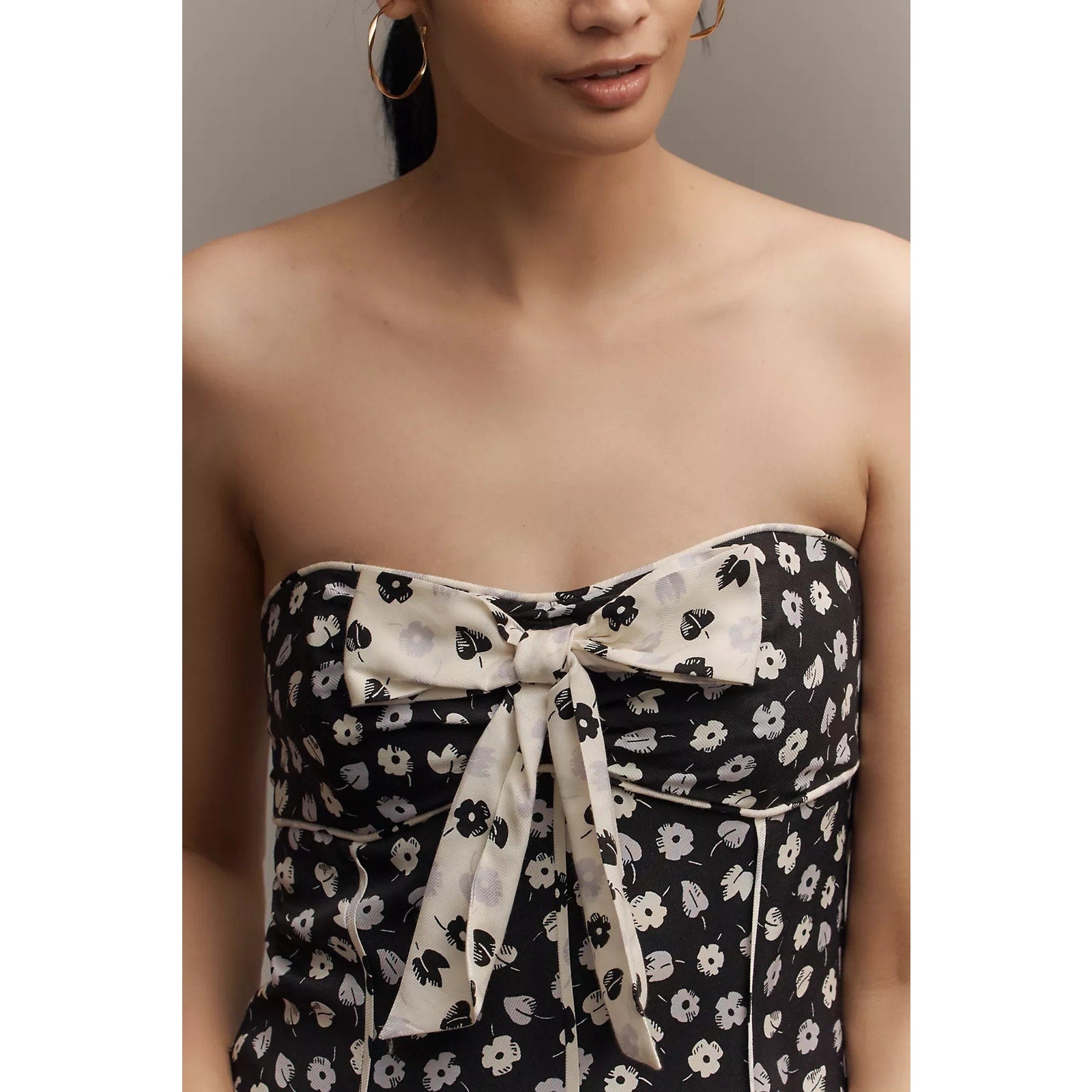 Anthropologie Maeve Strapless Bow-Front Swing Mini Dress MEDIUM B&W Anthropologie