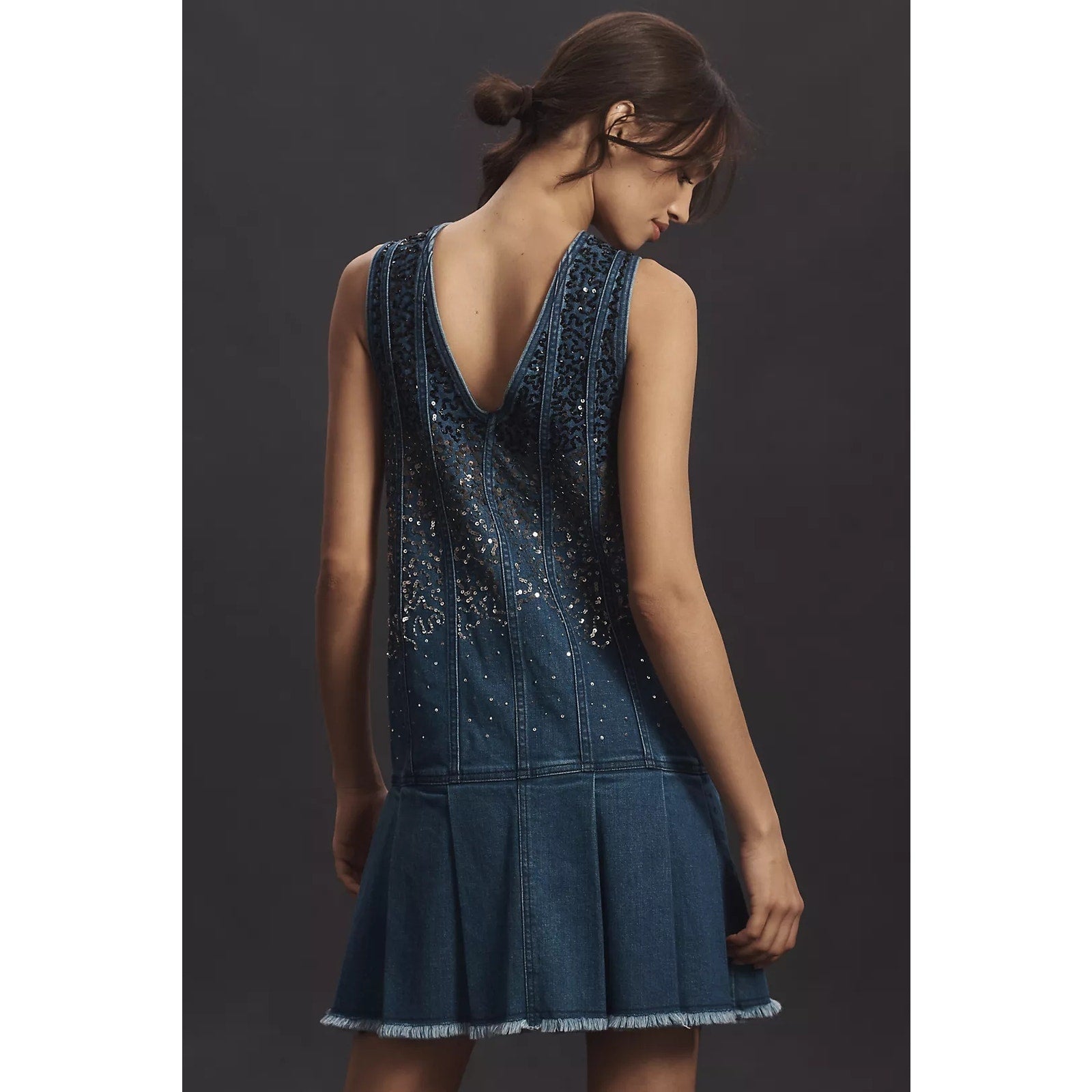 Anthropologie Pilcro Sparkle Denim Button-Front Mini Dress $198 MEDIUM Blue