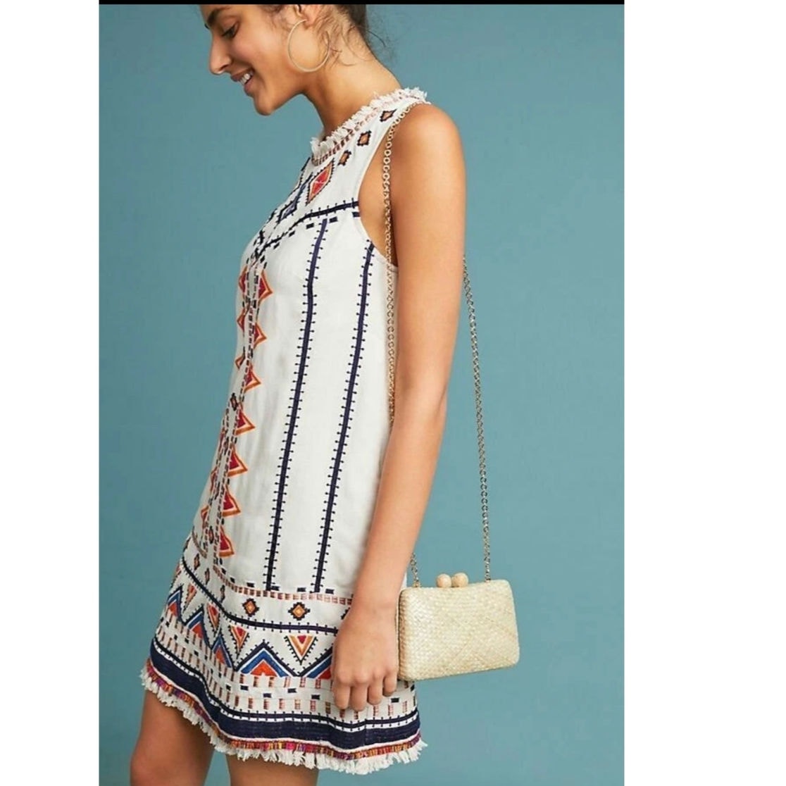 Anthropologie Akemi + Kin Reagan Mini Dress Embroidered Linen $228 SIZE 14