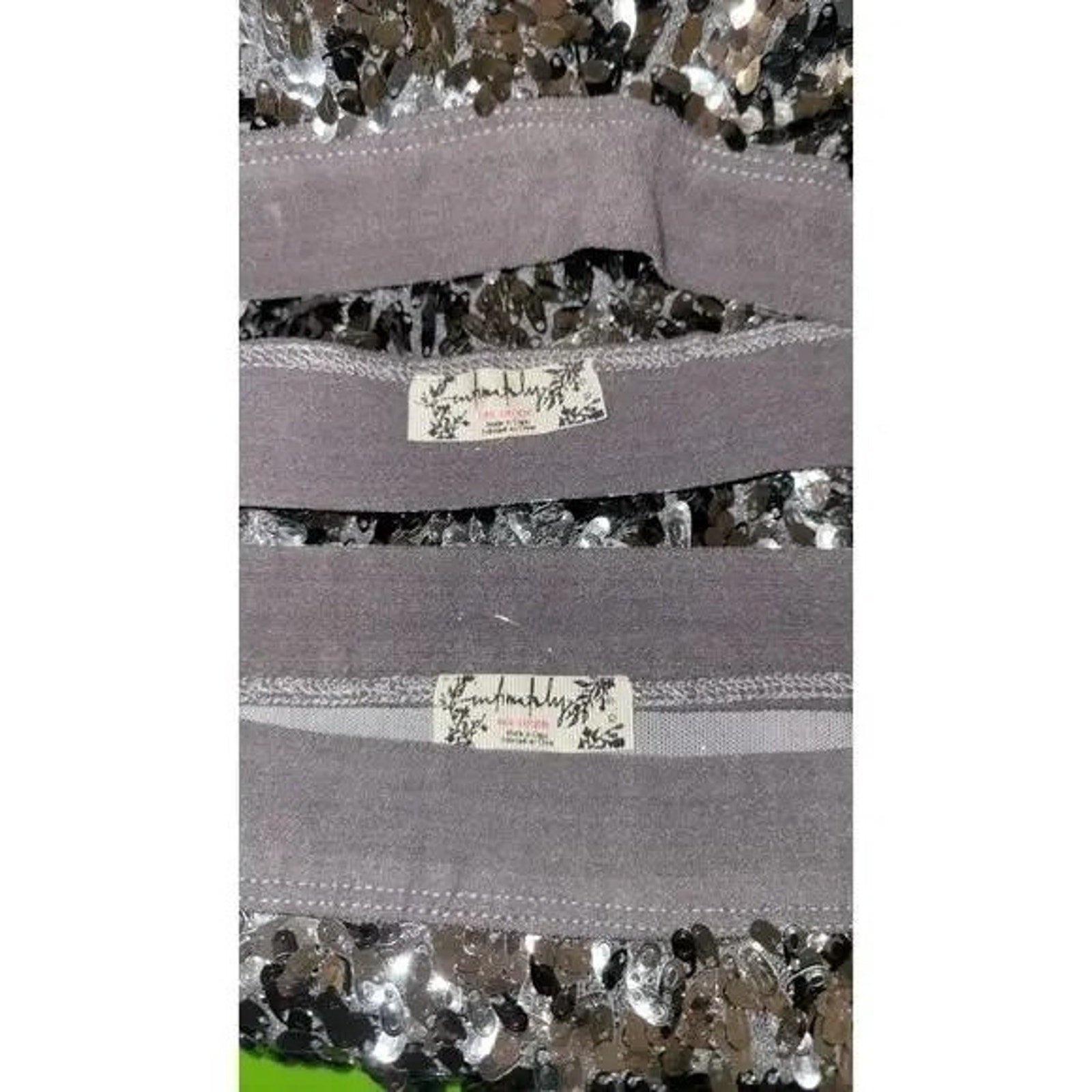 New Free People LET IT SHINE BRALETTE $48 + PANTY $38 SEQUINED X-SMALL Gray