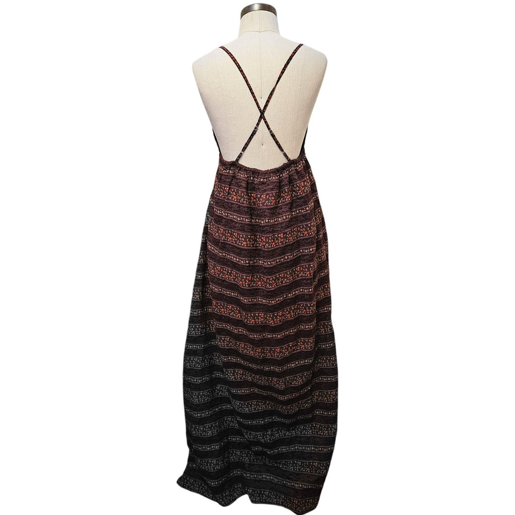 New Free People Lotus Boho Floral Printed Maxi Dress $284 XS/S Fig Plum