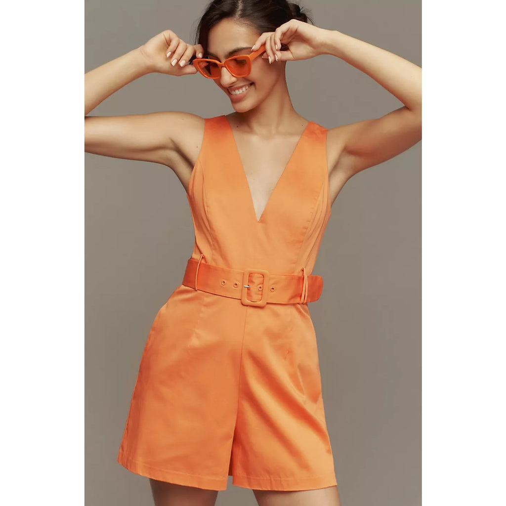 Anthropologie Hutch Belted V-Neck Romper