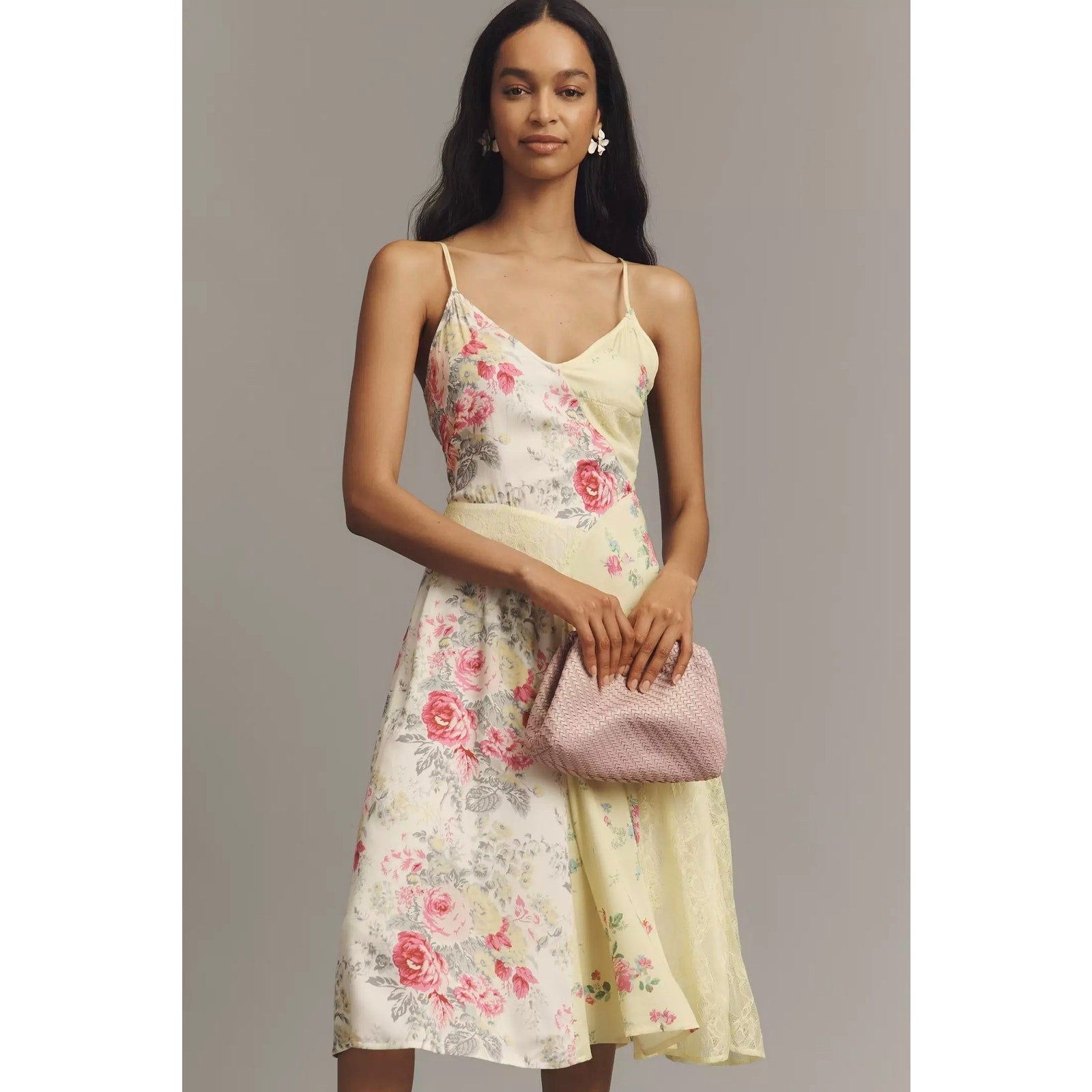 Anthropologie Sleeveless Patchwork Slip Midi Dress XS Yellow Floral Anthropologie