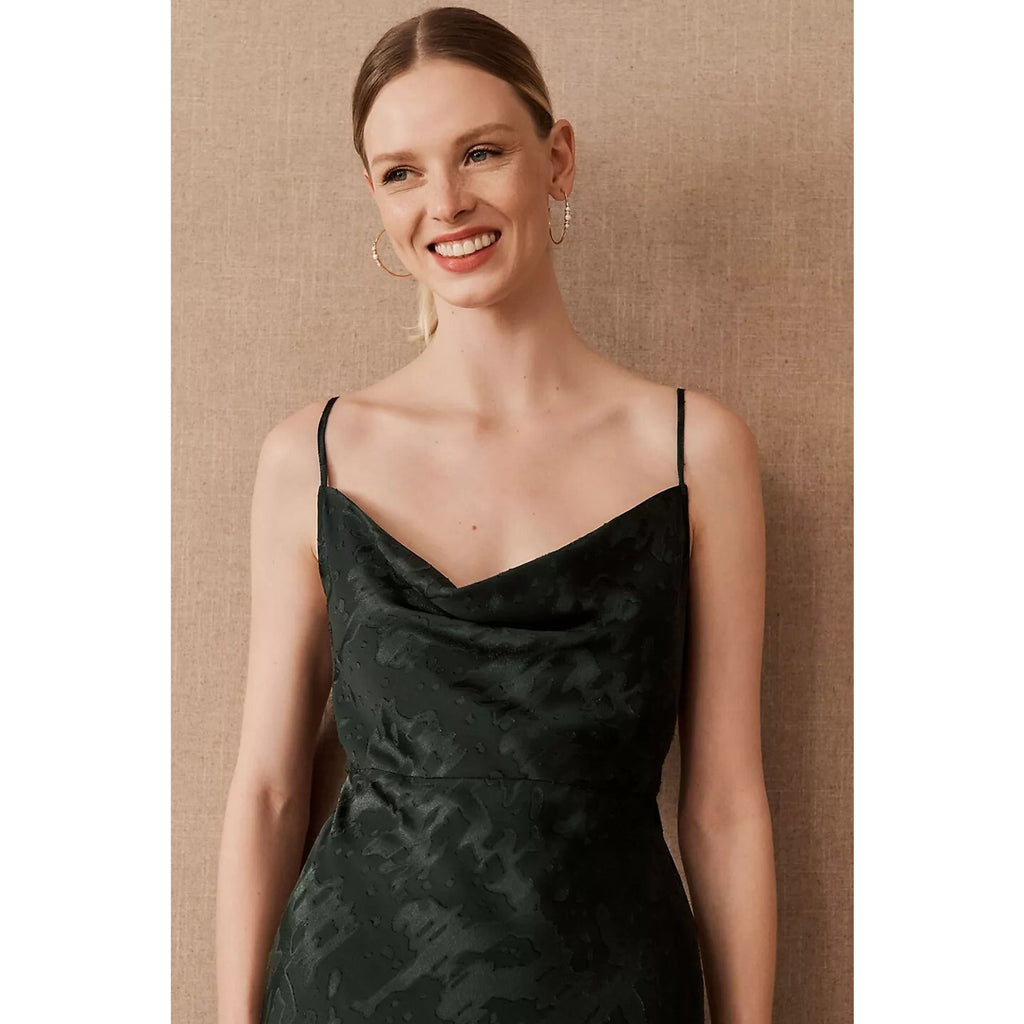 New Anthropologie BHLDN Hutch Kinsey Midi Slip Dress Sz 4 Cowl Neck Burnout Blue