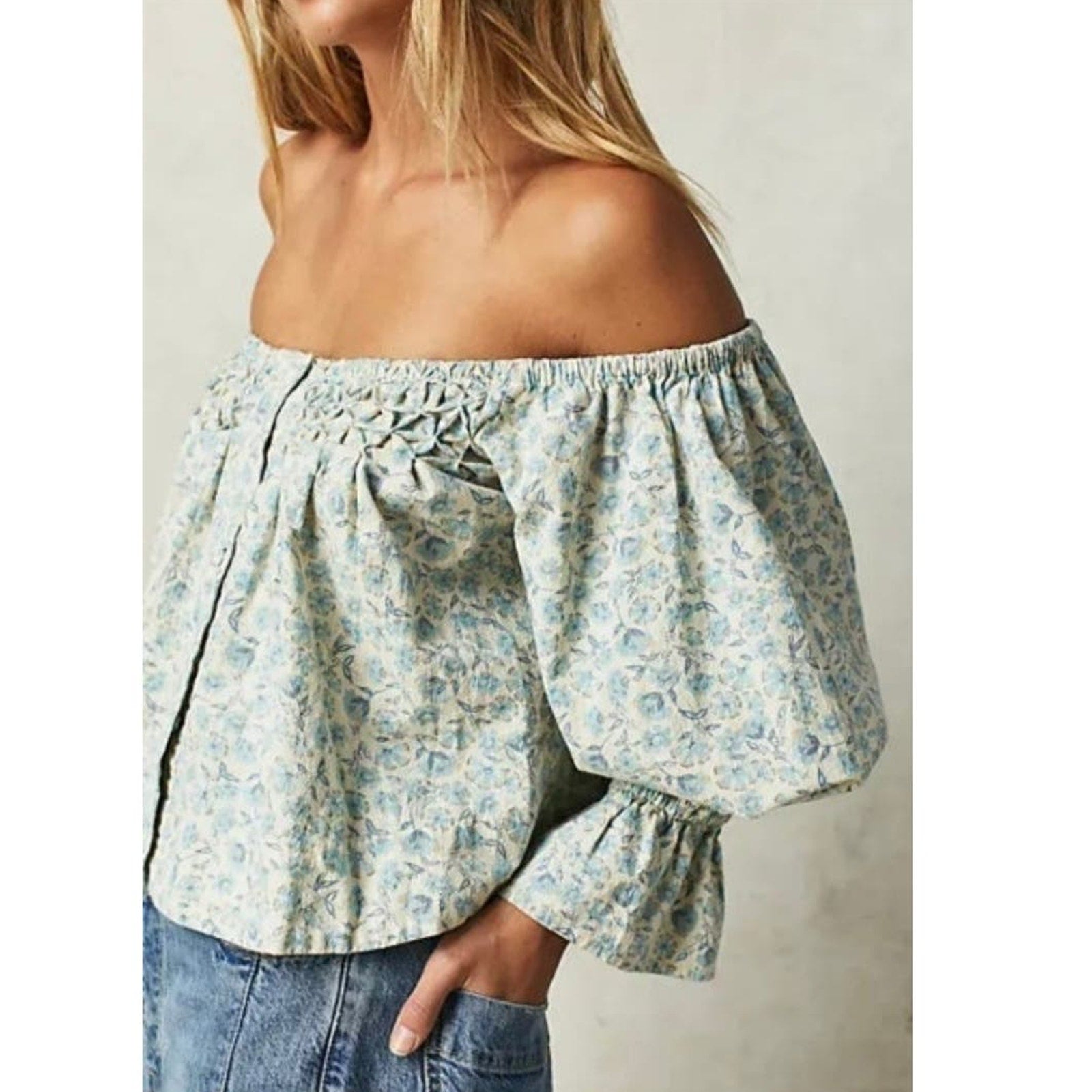 Free People James Smock Off The Shoulder Smock Crop Top