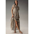 New By Anthropologie Short-Sleeve Mock-Neck Maxi Dress $178 SMALL Silver & Gold