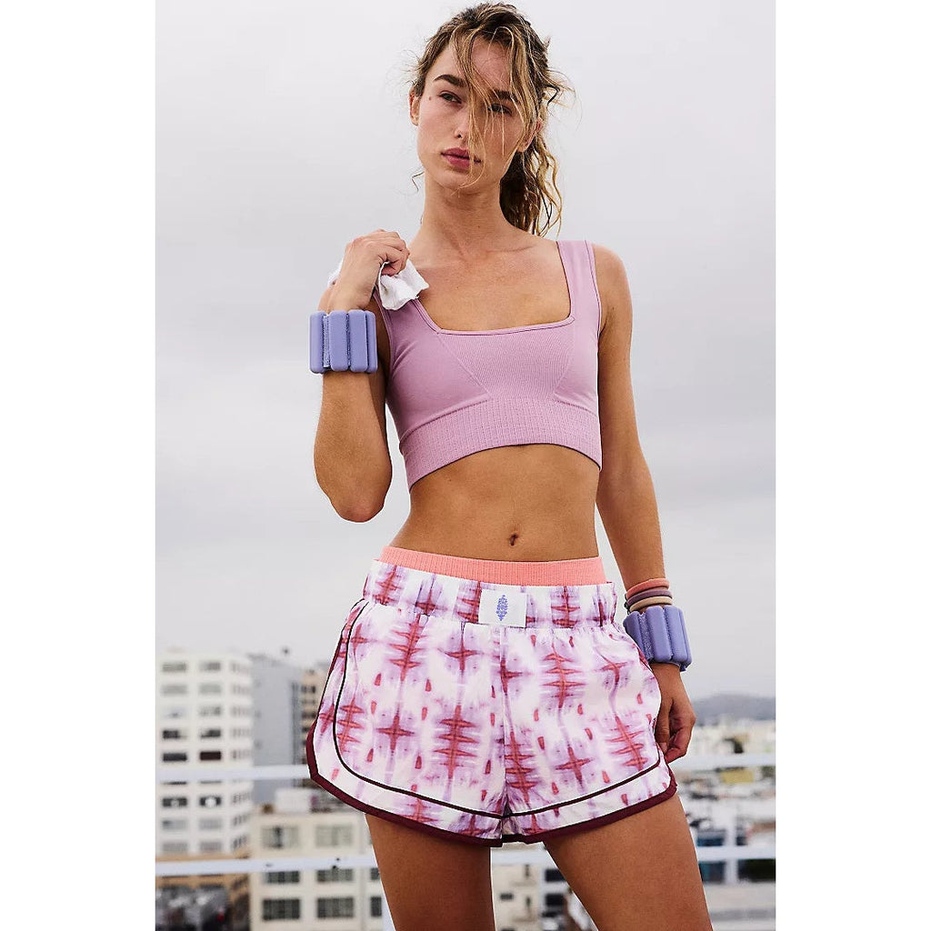 FREE PEOPLE Movement Varsity Blues Printed Shorts LARGE Purple Free People