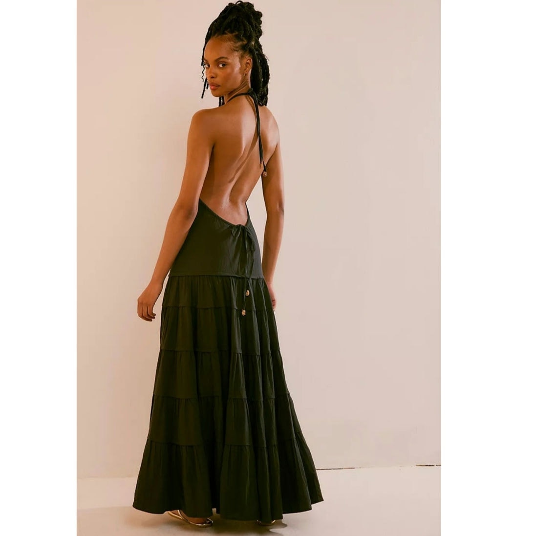 New FREE PEOPLE Somewhere Sunny Drop-Waist Boho Maxi Dress $118 X-SMALL Black