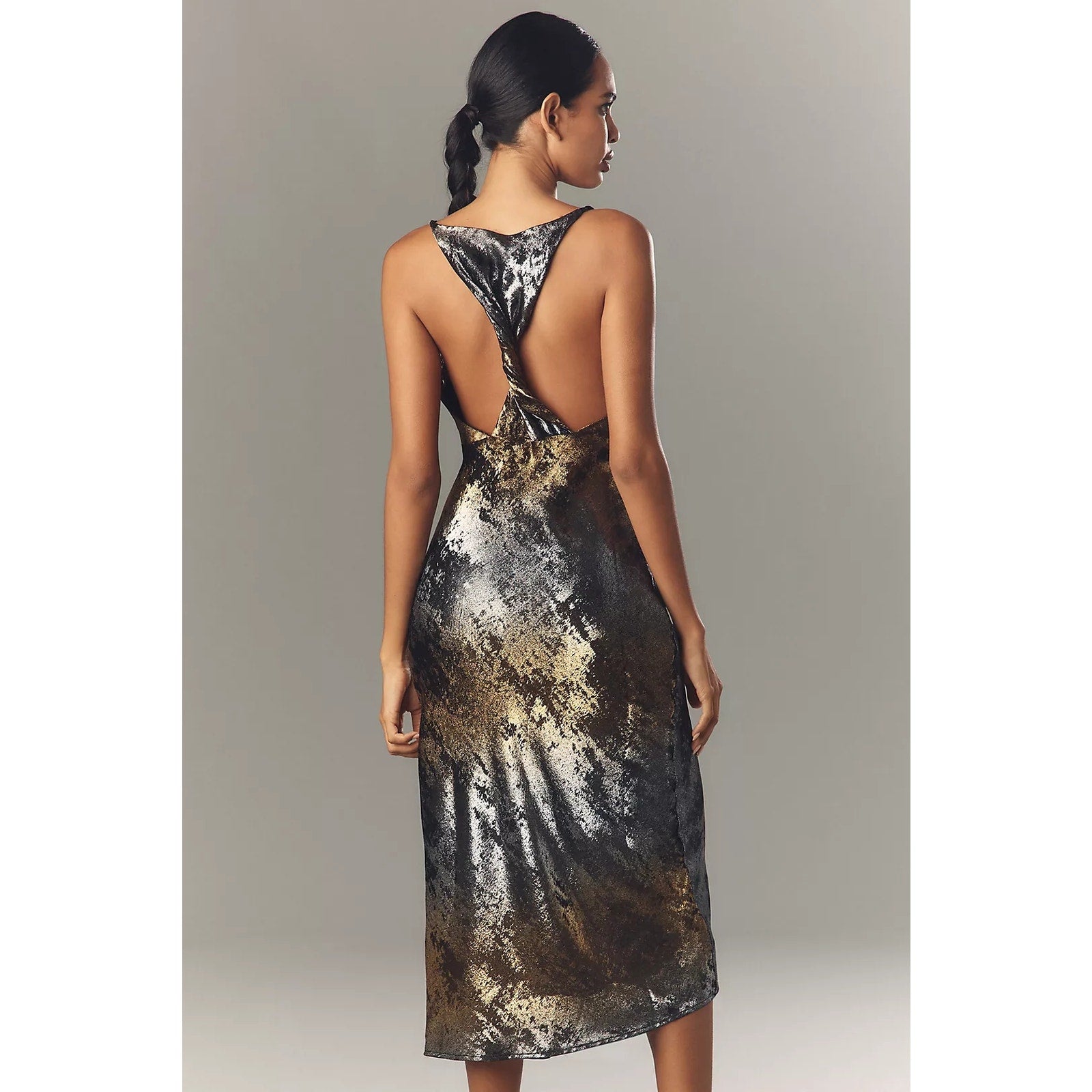 Anthropologie Shiny Cowl Neck Slip Midi Dress