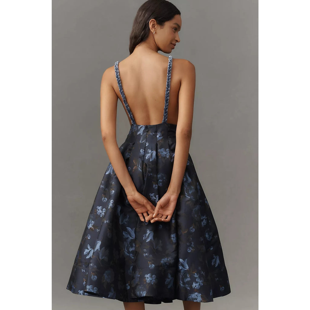 New Anthropologie Maeve V-Neck Velvet Jacquard Midi Dress