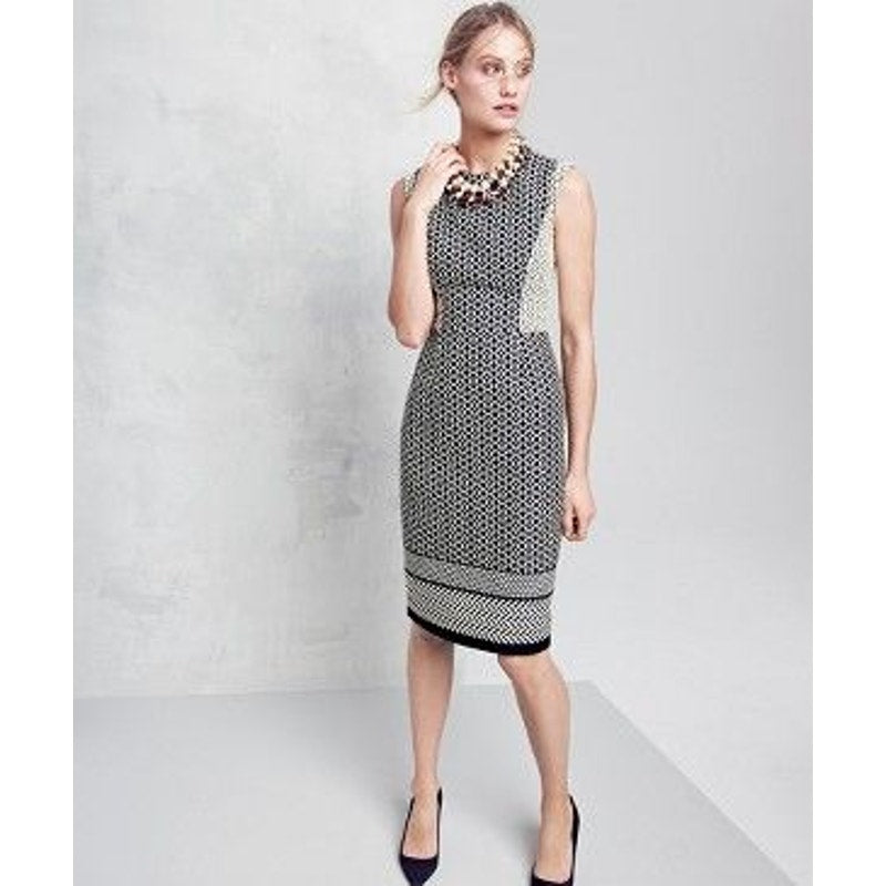 New J Crew Paneled Geometric Sheath Dress  $168 SIZE 4 Black/White KNEE LENGTH